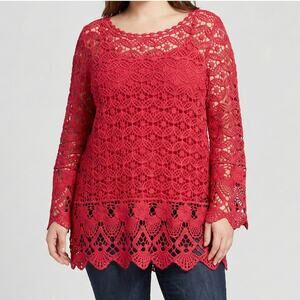 Skies the Limit Woman Size 1X Pink Lace Overlay Top